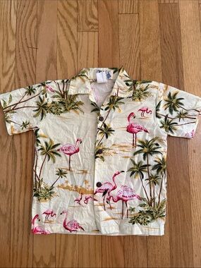 Ky’s Hawaiian Cream Tropical Flamingo Button-Up Shirt Toddler Boy size 4